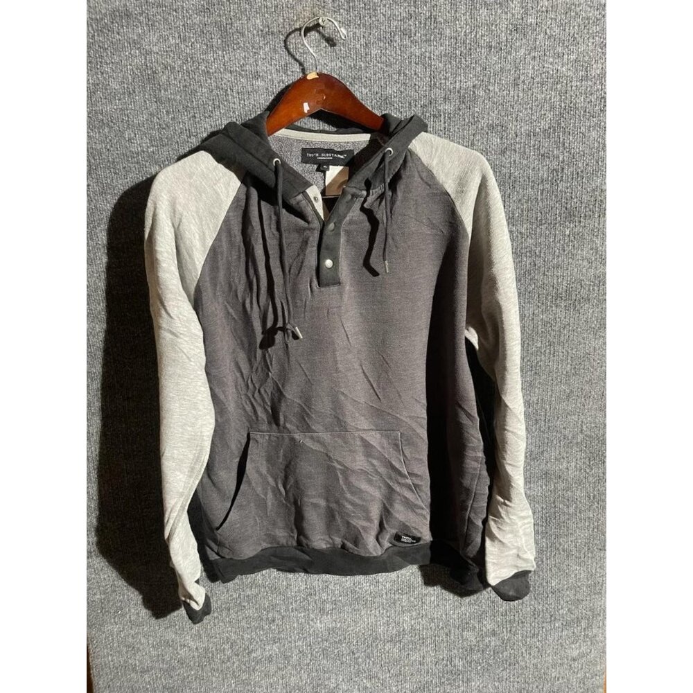 Truth Substance Hoodie Mens XL Gray Henley Fleece Kangaroo Pocket Sweatshirt